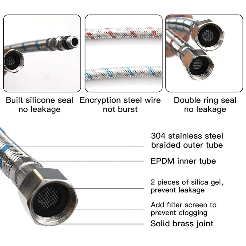 Green Spring Greenspring 24 Inch Long Faucet Connector, 2Pcs Faucet Supply Lines, Kitchen Sink Toilet Hose Braided Stainless Steel Supply Hose 3/8" Female Compression Thread x M10 Male Connector (1 Pair) - Image 3